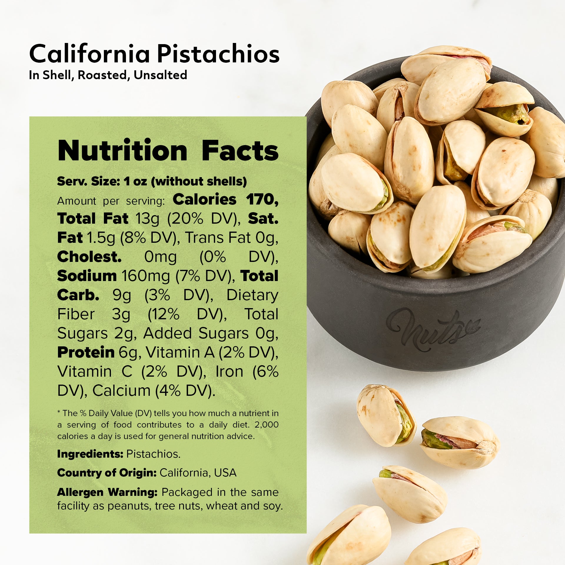 Pistachios, California, In Shell, Roasted, No Salt