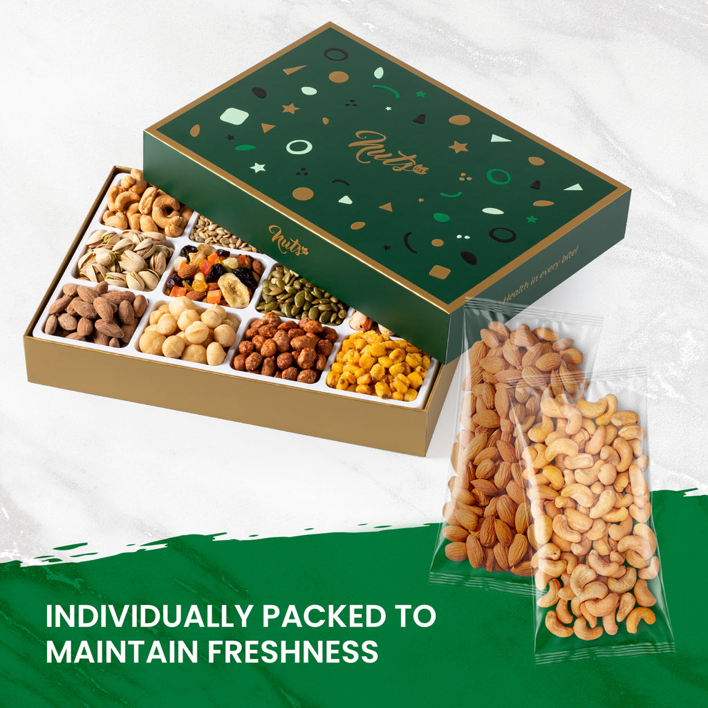 The assorted nuts are individually packed to maintain freshness