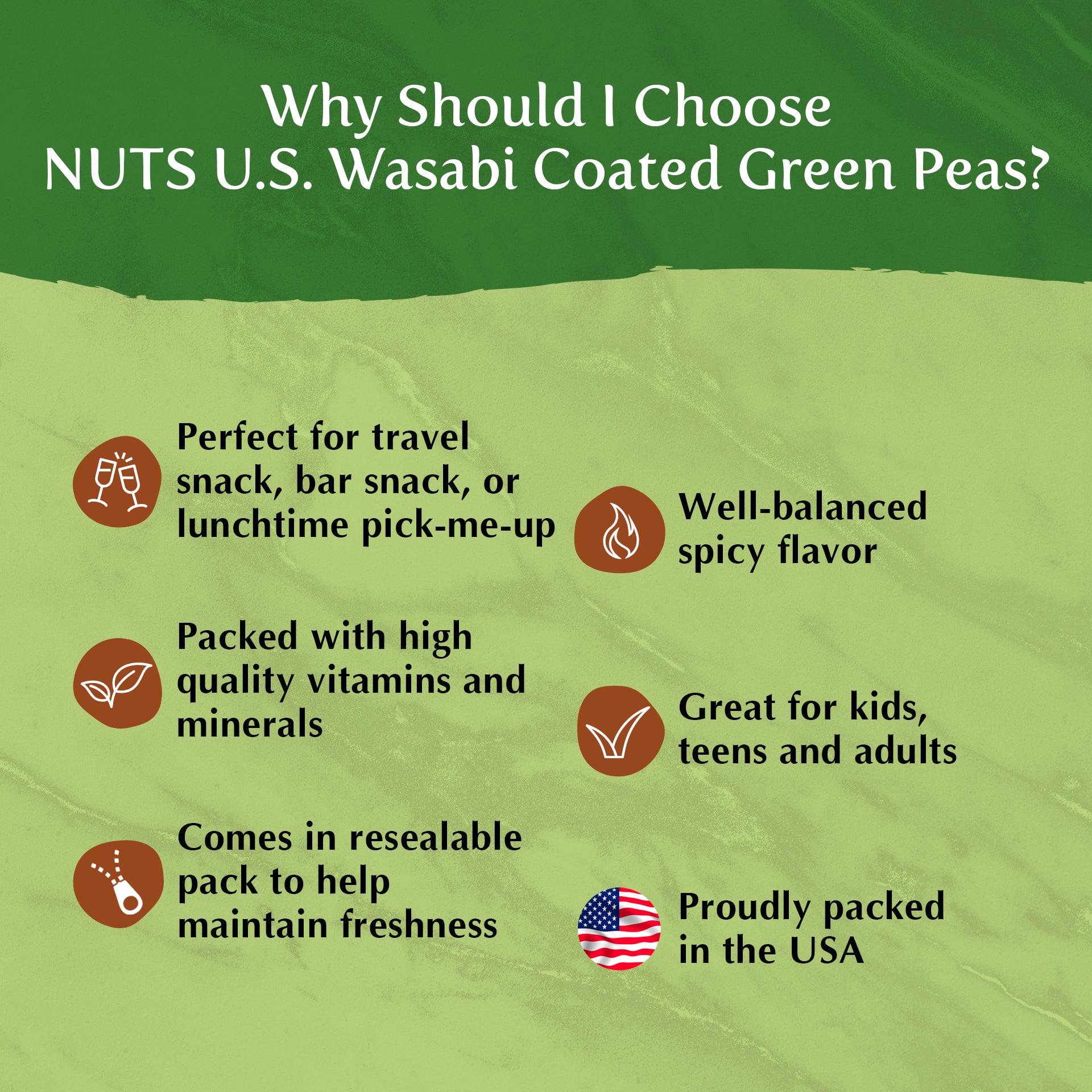 Wasabi Coated Green Peas - Crunchy Spicy Snack In Resealable Bag (1 LB Vegan Snack)